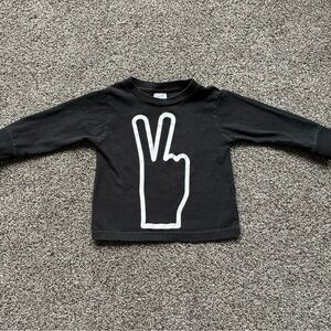 Rabbit Skins Toddler Unisex Black and White Peace Sign Long Sleeve Top, Size 2T